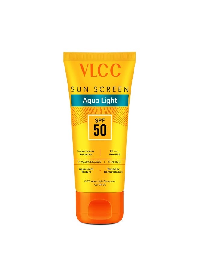 VLCC Aqua Light Sunscreen Gel SPF 50 PA++++ | Fast-Absorbing, Non-Greasy, No White Cast | Broad Spectrum UV Protection | Hyaluronic Acid & Vitamin C | Dry Touch, Lightweight, Hydrating Sunscreen 30g - Image 1